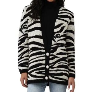 Ronny Kobo Cardigan‎ Women's Small Zebra Open Front Animal Print Missing Buttons